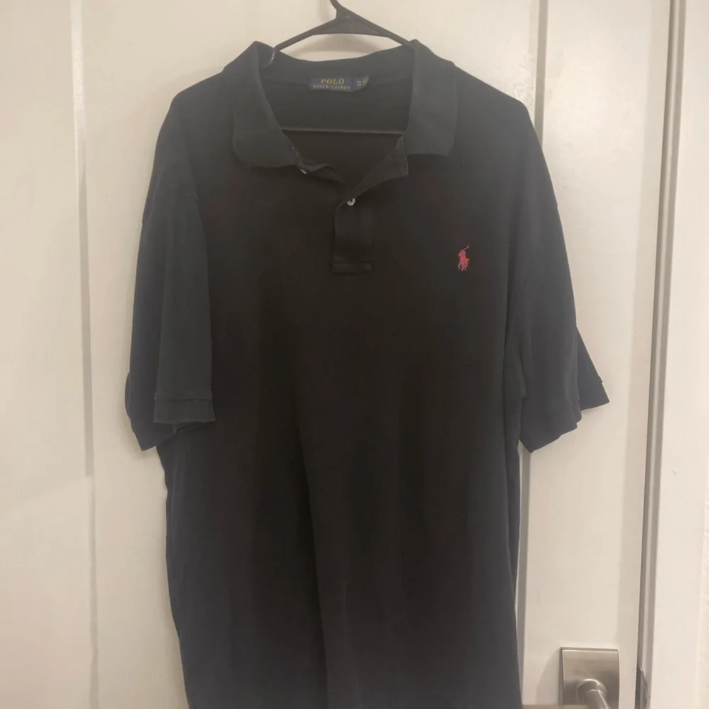 Ralph Lauren Men's Polo Shirt in Black Pink Logo Classic Preppy‎